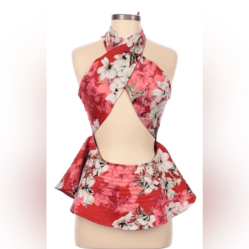 NWT Reveuse Red Floral Halter Top